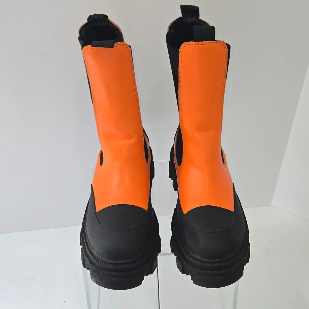 Forever 21 Womens Orange Black Platform Chelsea Boots Chunky Lug Sole Size 7